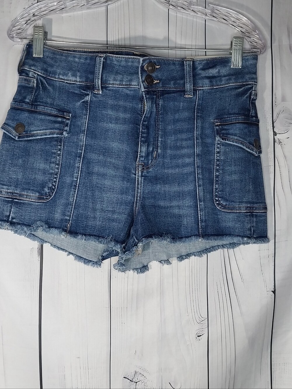 American Eagle Outfitters Denim Super High-Rise Cargo Pocket Shortie Shorts NWT